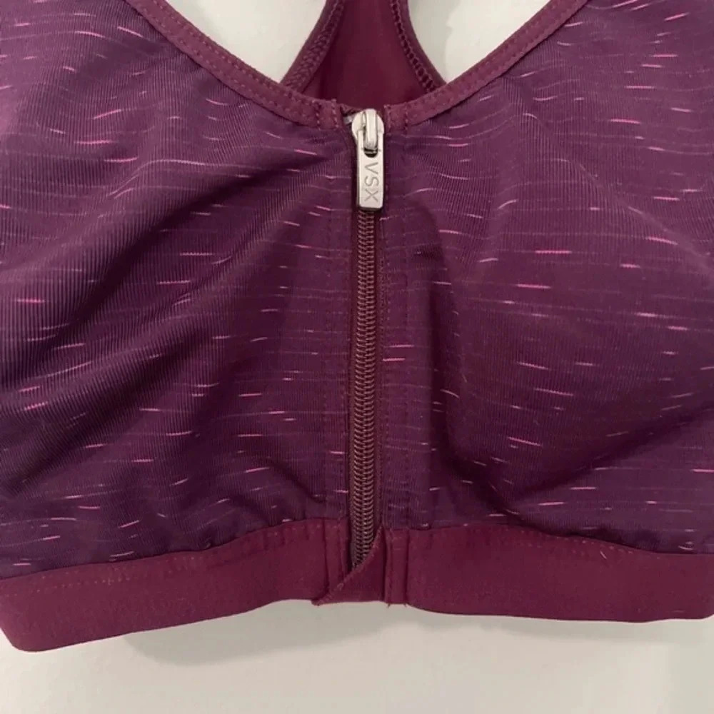 Victoria’s Secret VSX Sport Bra 34B Purple Front Closure Zip Underwire Racerback - Picture 6 of 15